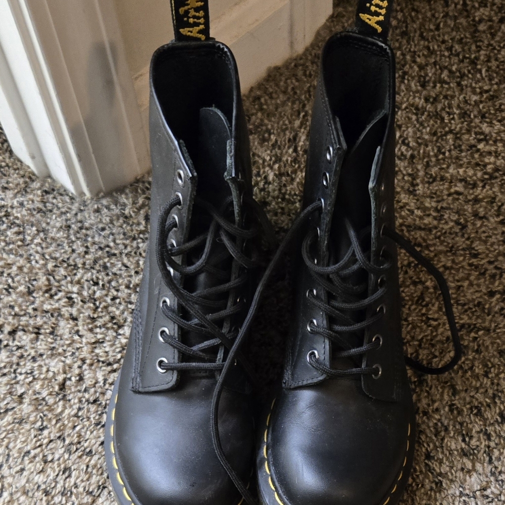 Dr. Martens Black Boots with Yellow Stitching Only Worn Twice, Inside